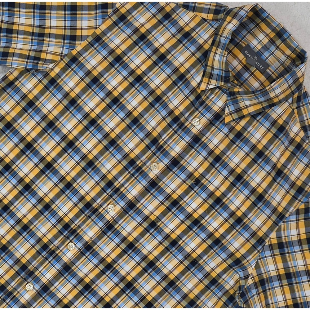 L.L.Bean Bean Signature Plaid Button Down Shirt Men's MT Yellow Blue Cotton